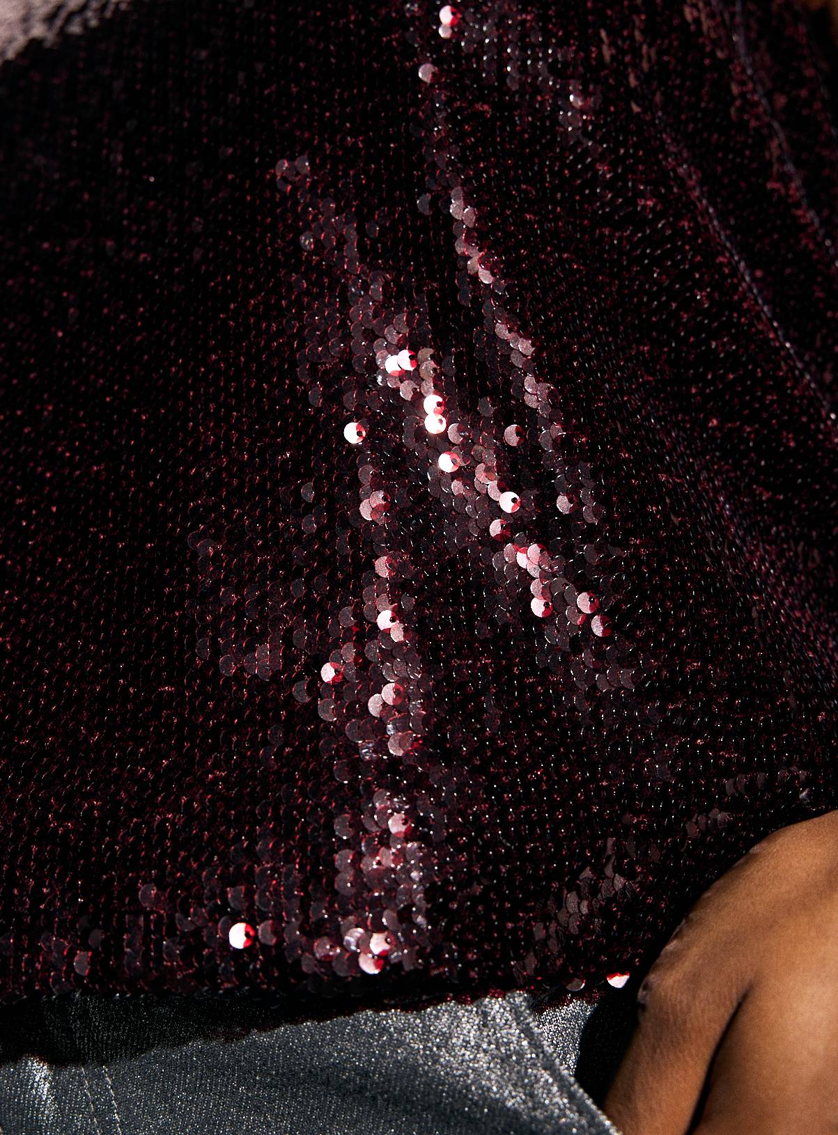 Dark Red Sequin Embellished Square Neck Shell Top 16 - Image 3